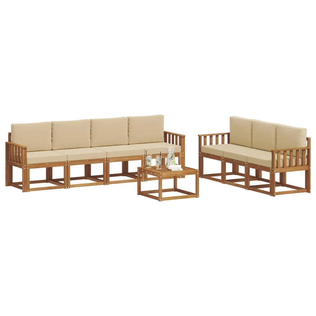 Set di divani da esterno con cuscino 8 pcs Naturale e Beige