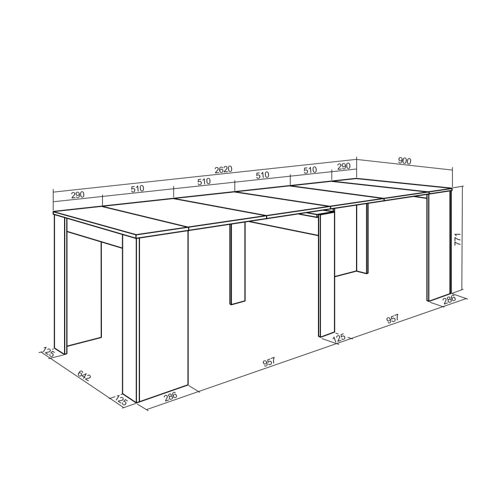 Consolle allungabile, 262x90x77cm, Per 12 persone, Tavolo da pranzo, Nero RF2634