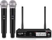 Sistema Karaoke VHF a Radiofrequenza con Microfoni a Mano Doppio - Karaoke per Casa o Matrimonio - Interfaccia XLR - Raggio di Azione 80M