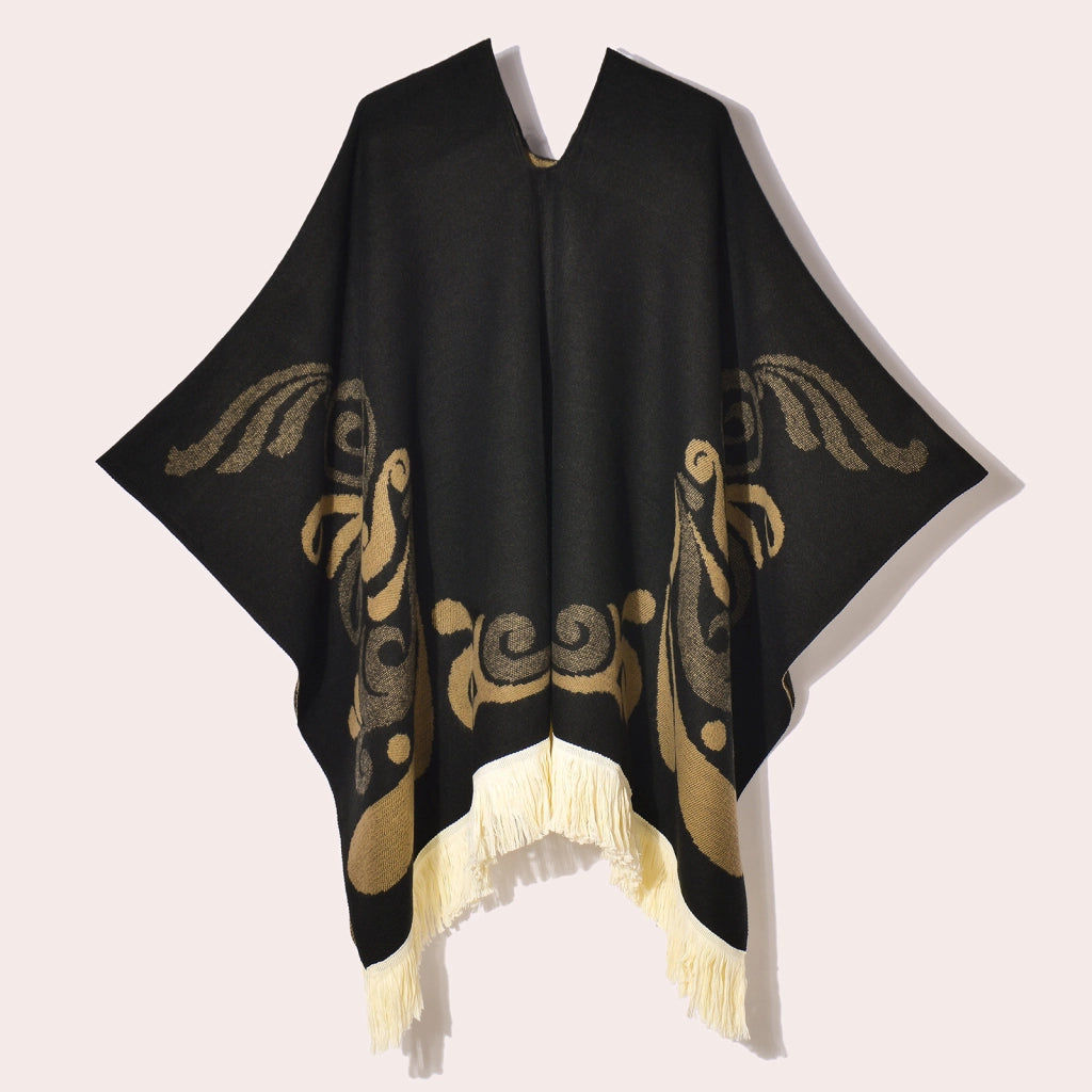 Sciarpa da viaggio da donna, stile etnico, con nappe, modello pullover, calda cappa decorativa da esterno in jacquard