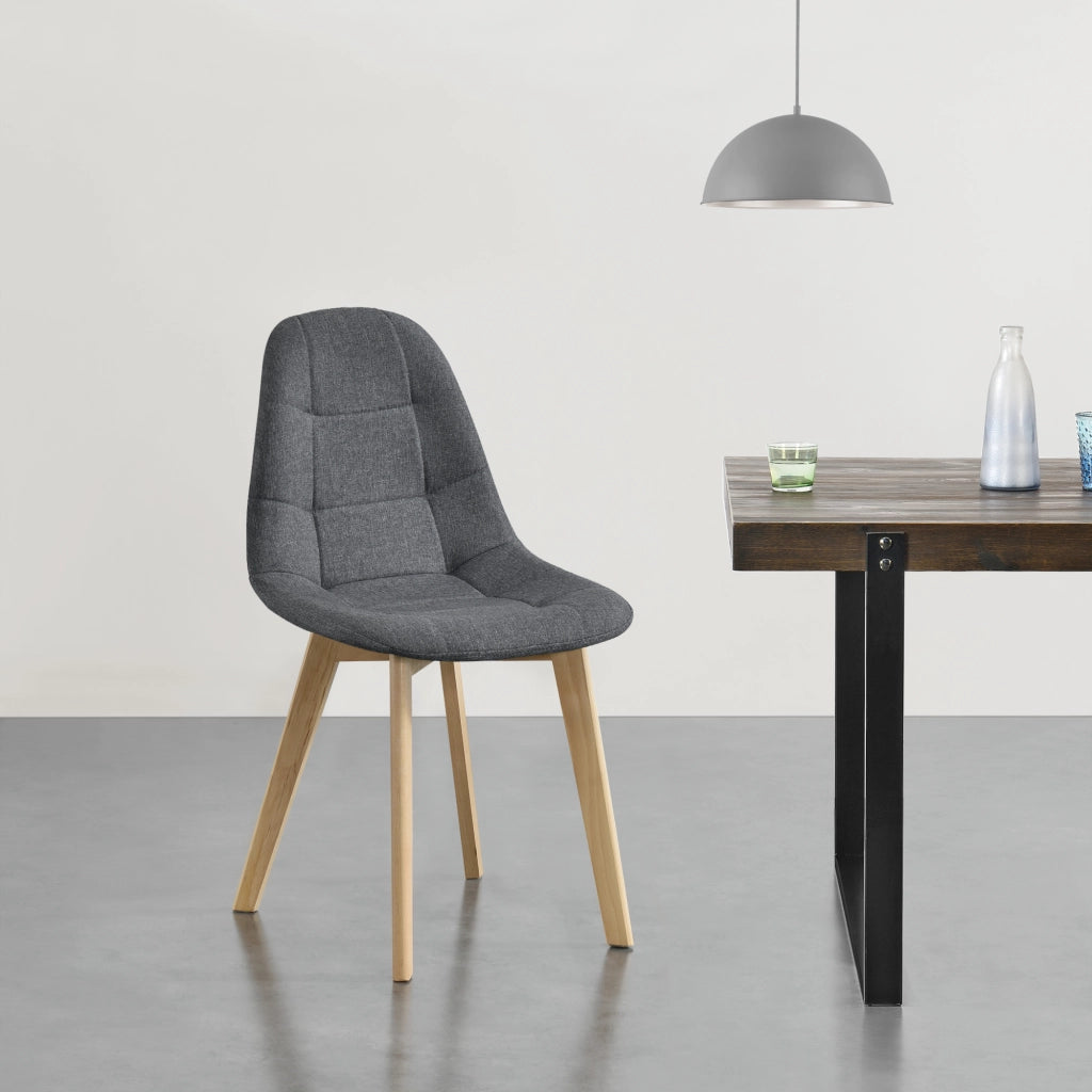 Set di 6 Sedie Imbottite per Sala di Pranzo/Attesa/Salotto/Studio - 6 Sedie in Stile Trapuntato - Rivestimento in Tessuto, Gambe in Legno di Faggio - Grigio Scuro