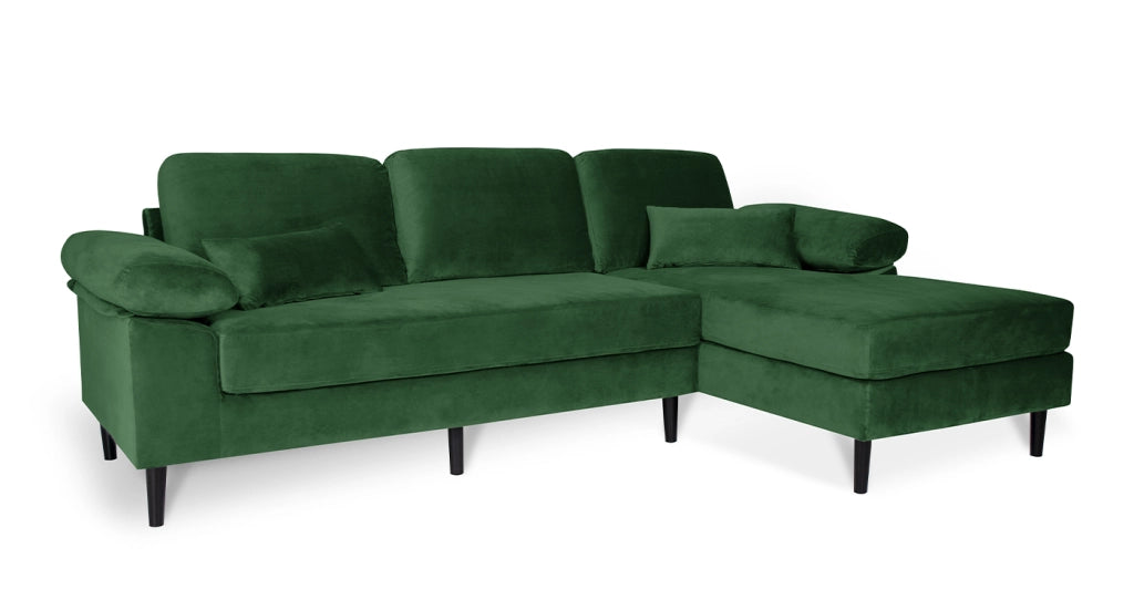 Divano angolare 3 posti con chaise longue destra velluto verde scuro - Washington - DI-WA30VLT-CLDX