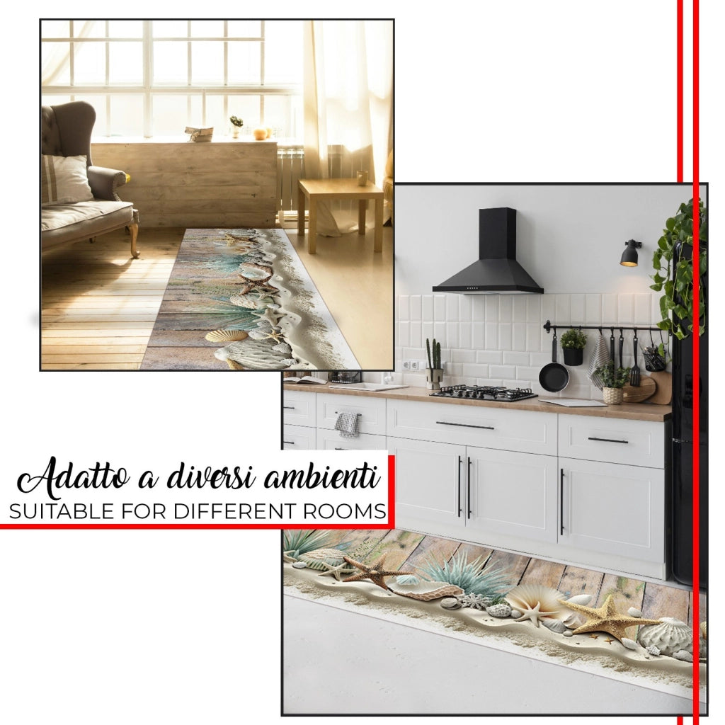 Tappeto Cucina Pvc 51x80 cm Morbido Passatoia Antimacchia Gomma Antiscivolo Flessibile Stella Marina