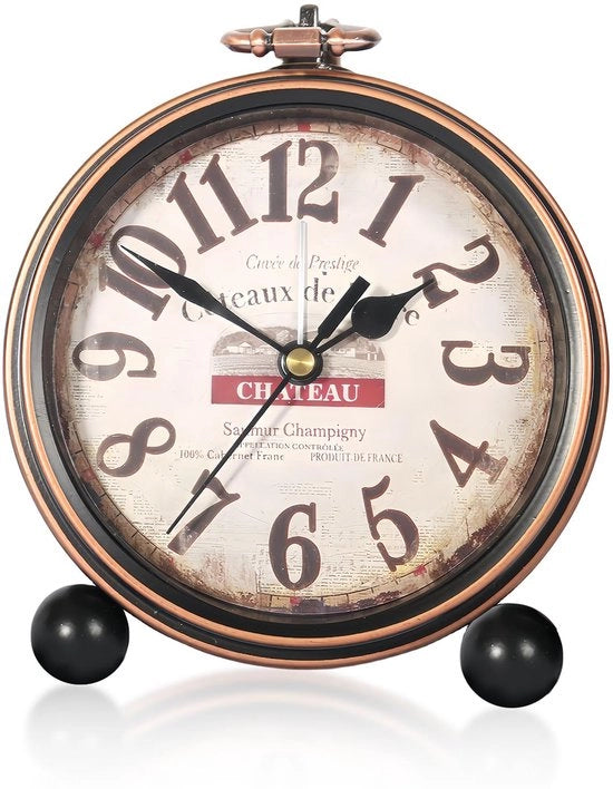 Orologio da tavolo analogico a retro stile, alimentato da batterie, con alta precisione e silenzioso suono d'allarme.