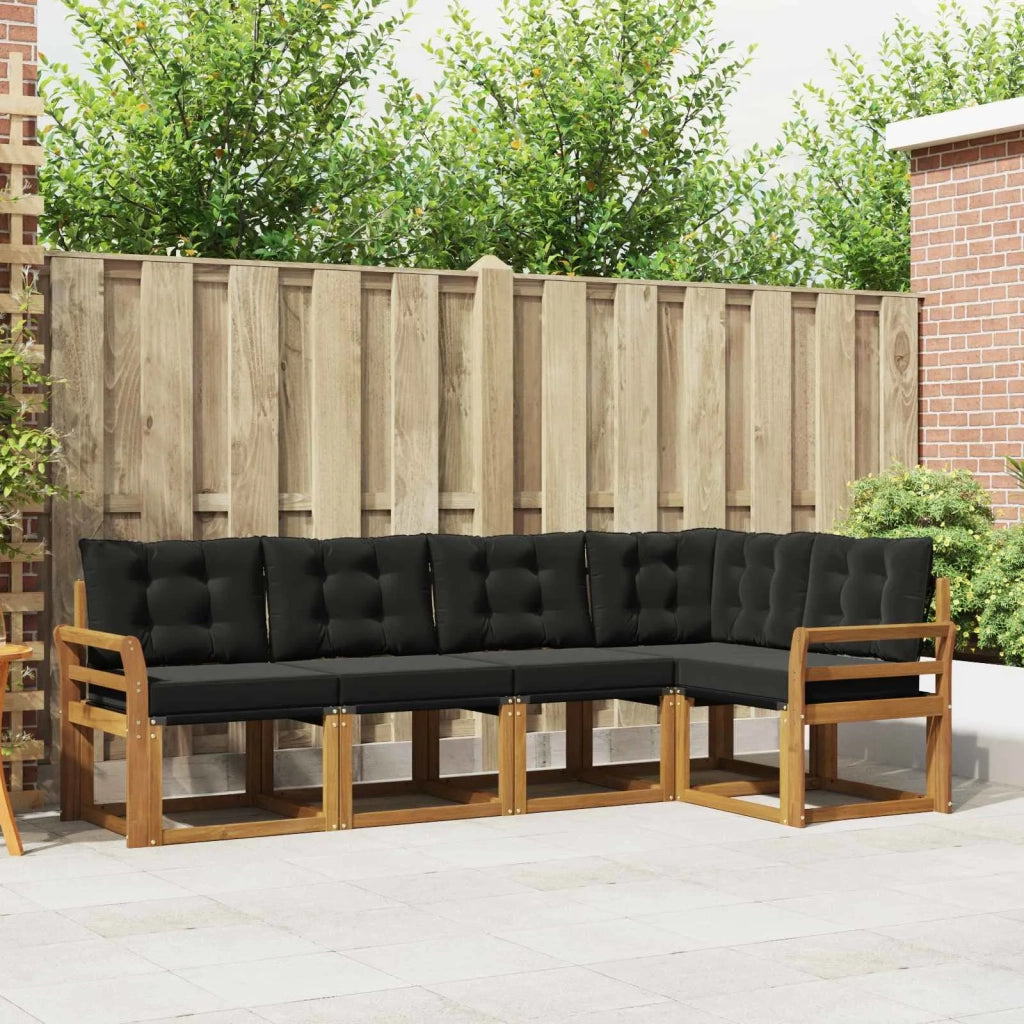 Set di divani da esterno con cuscino 5 pcs Naturale e Nero