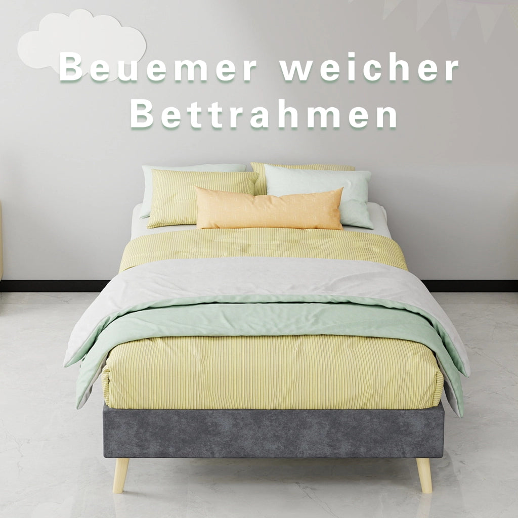 LETTO 90x200 cm Grigio in Tessuto e Metallo, Design Senza Testiera
