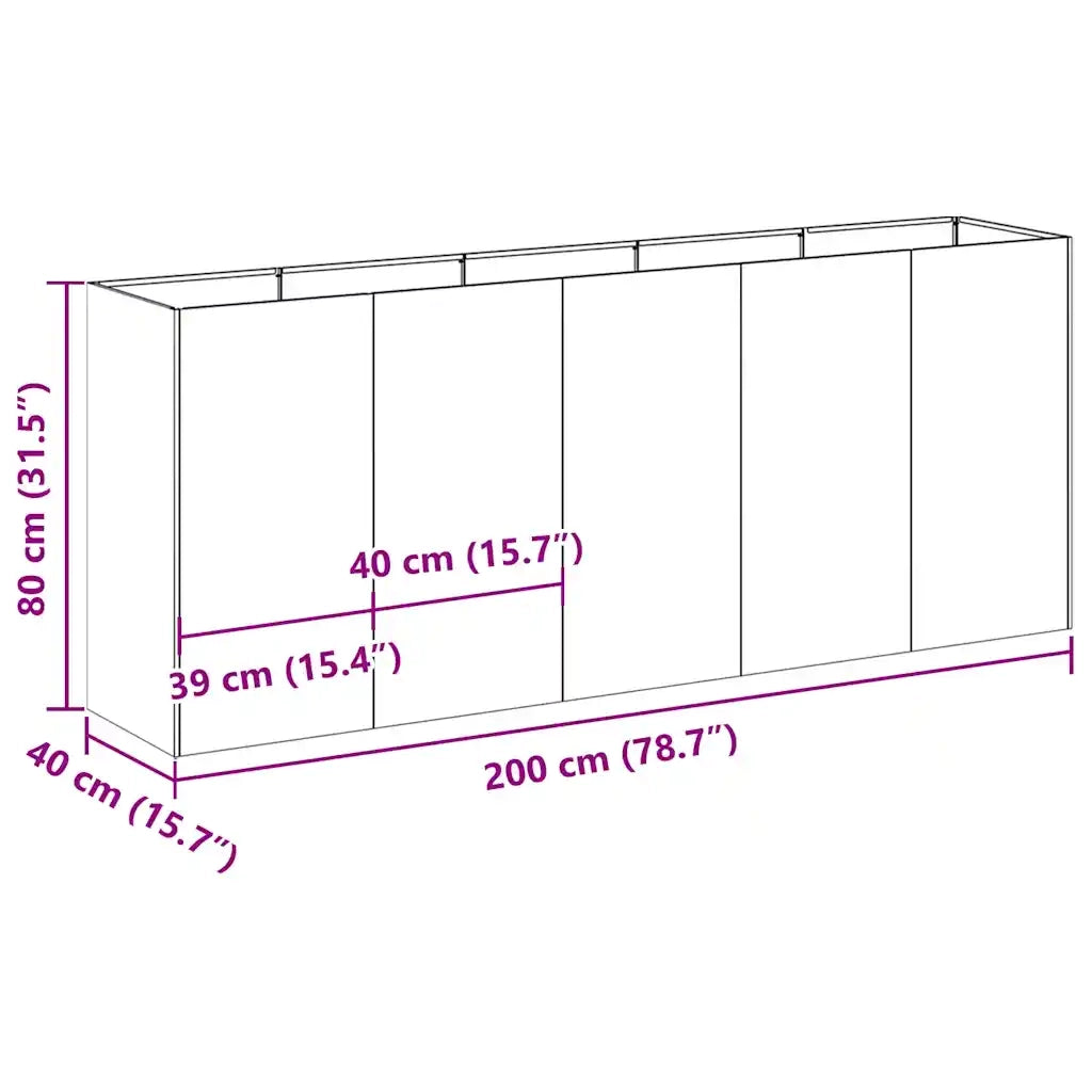 Fioriera 200x40x80 cm in Acciaio Inox 860728