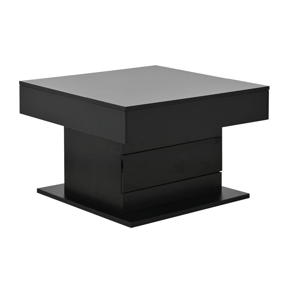 Tavolino da Caff¨¨ con Cassetto e Piano Rotante ¨C MINIMAL ¨C Nero Lucido 70x70x45