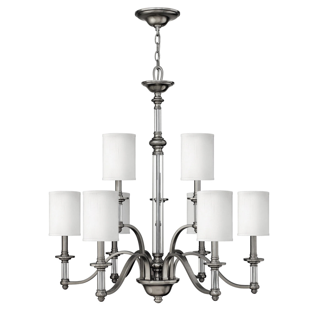 Lampadario Classico Sussex Acciaio Nichel Spazzolato Tessuto 9 Luci E14