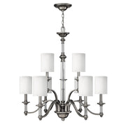 Lampadario Classico Sussex Acciaio Nichel Spazzolato Tessuto 9 Luci E14