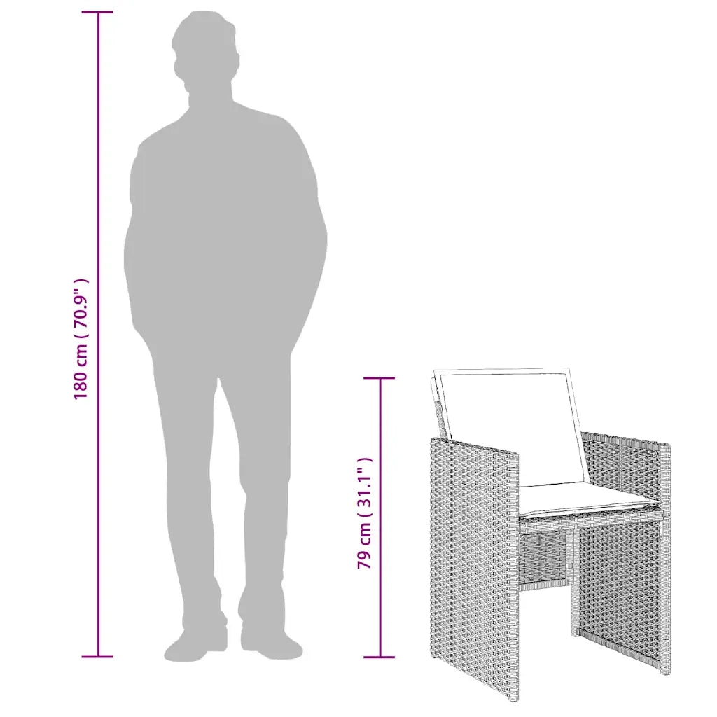 Set da Pranzo da Giardino 13pz con Cuscini Grigio in Polyrattan