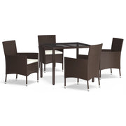Set da Pranzo da Giardino 5pz | Set Salotto da Giardino con Cuscini in Polyrattan Marrone