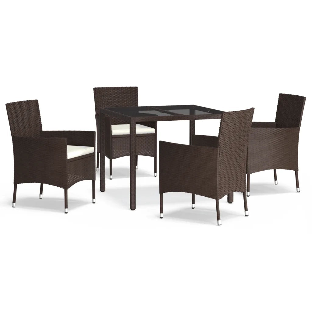 Set da Pranzo da Giardino 5pz | Set Salotto da Giardino con Cuscini in Polyrattan Marrone