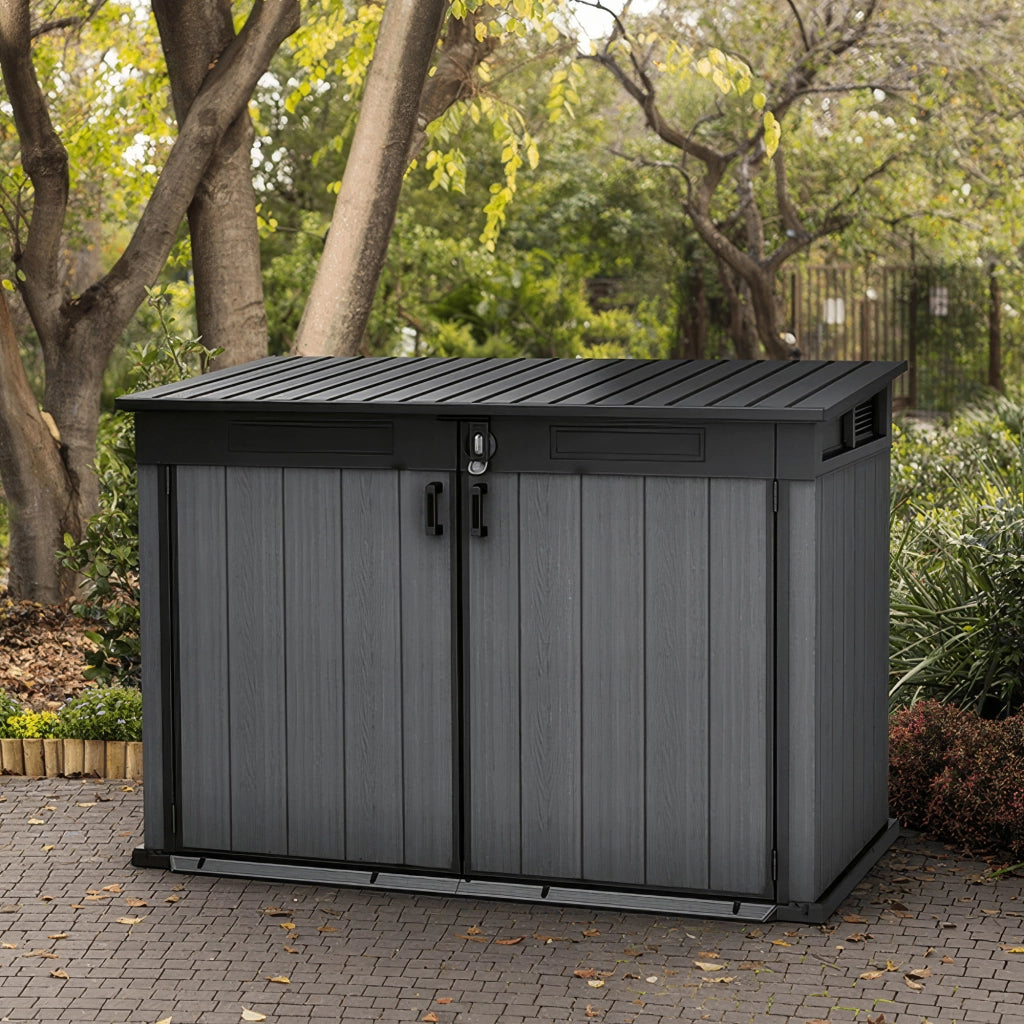 Cortina Mega - Mobili Da Giardino 190,5x132,5x109,3 cm 2 Ante Per Deposito Attrezzi Finitura Effetto Legno Evotech+ In Resina Grigio