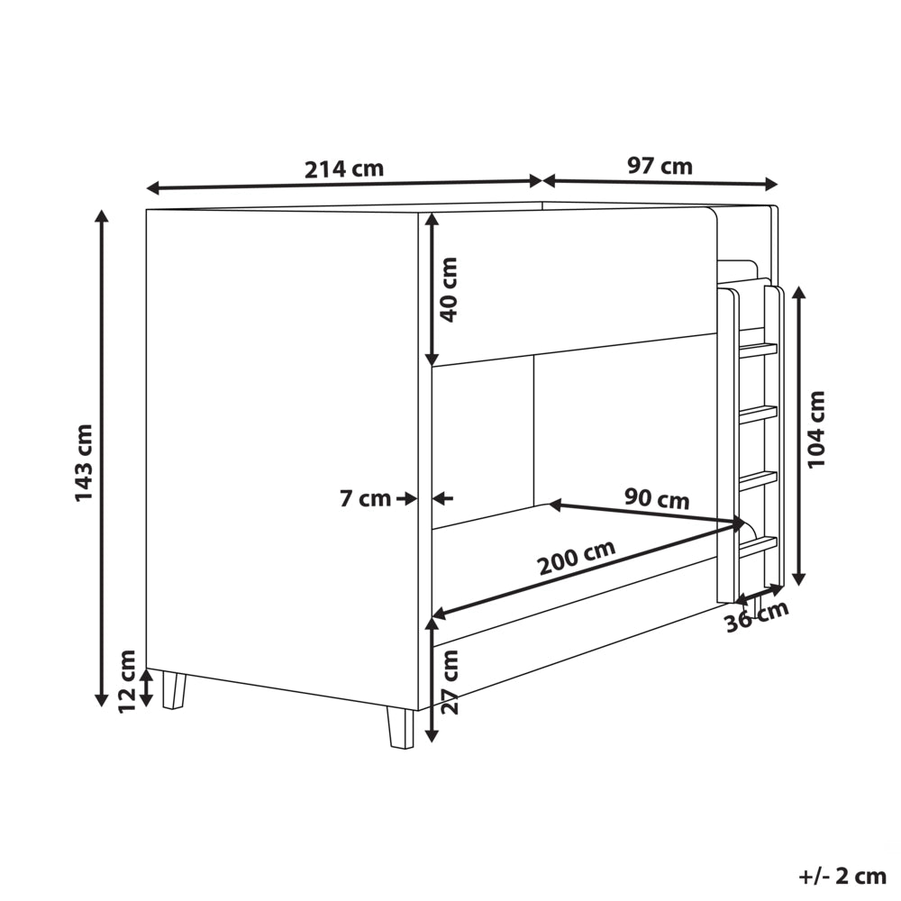 Letto a castello 3 piedi per bambini alto imbottito in velluto e scaletta in in legno di pioppo beige chiaro 90x200 cm cameretta