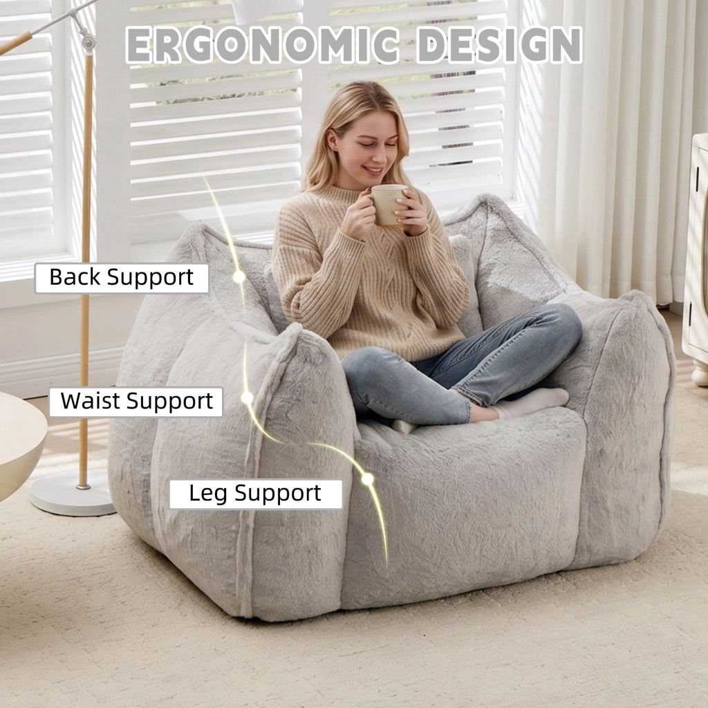 POLTRONA SACCO in faux fur Grigio, design ergonomico, senza assemblaggio
