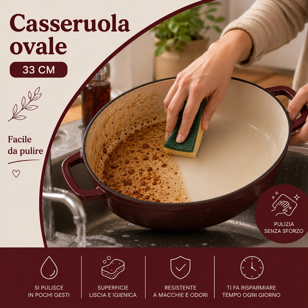 Casseruola Pesante Ø33 cm Pentola Olandese in Ghisa Conservazione Calore Bordeaux