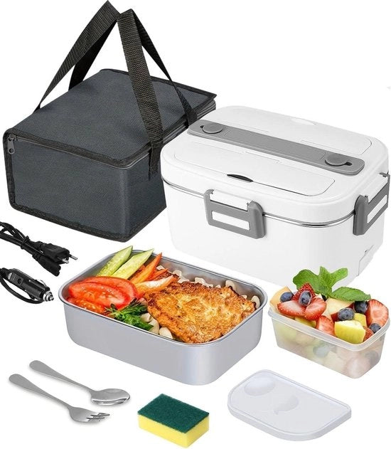 Lunchbox elettrica 3 in 1 - 12/24/220V Termos Lunchbox 18 L - Grande contenitore per adulti - Termos con posate e valigetta isolata per il pranzo - Per auto, casa e ufficio - Bianco