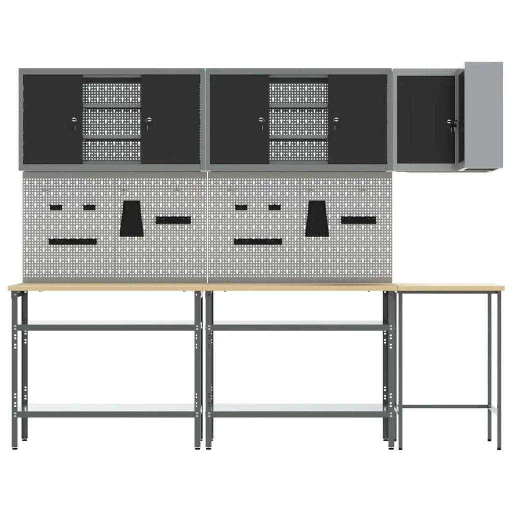 Set di mobili da lavoro con lo scaffale 10 pcs Nero e Grigio 3321516