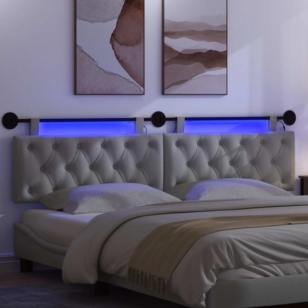 Testiera sospesa Con luce LED Grigio Chiaro Tessuto
