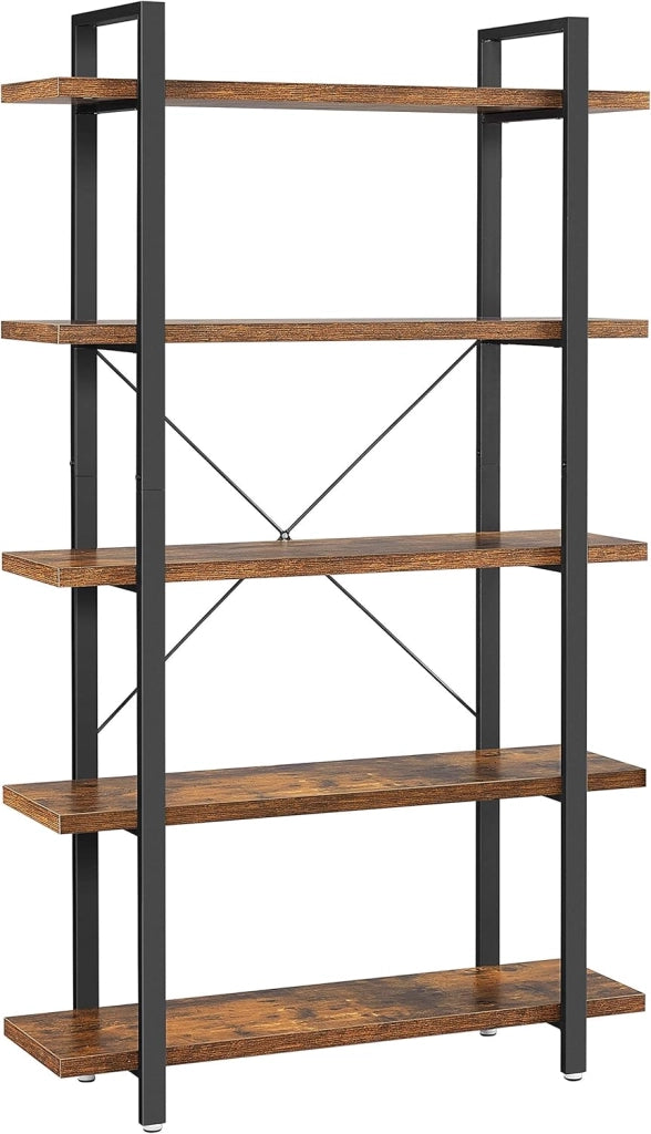 VASAGLE Libreria a 5 Ripiani, Scaffale in Stile Industriale, Portaoggetti Stabile, Facile da Montare, per Soggiorno, Camera da Letto, Ufficio, Marrone Vintage e Nero LLS55BX