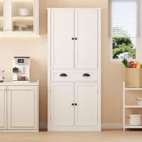 Armadio contenitore moderno con 4 ante e 1 cassetto, 6 ripiani portaoggetti e 4 ripiani regolabili, adatto per cucina, sala da pranzo e soggiorno, 80x40x182 cm, Bianco