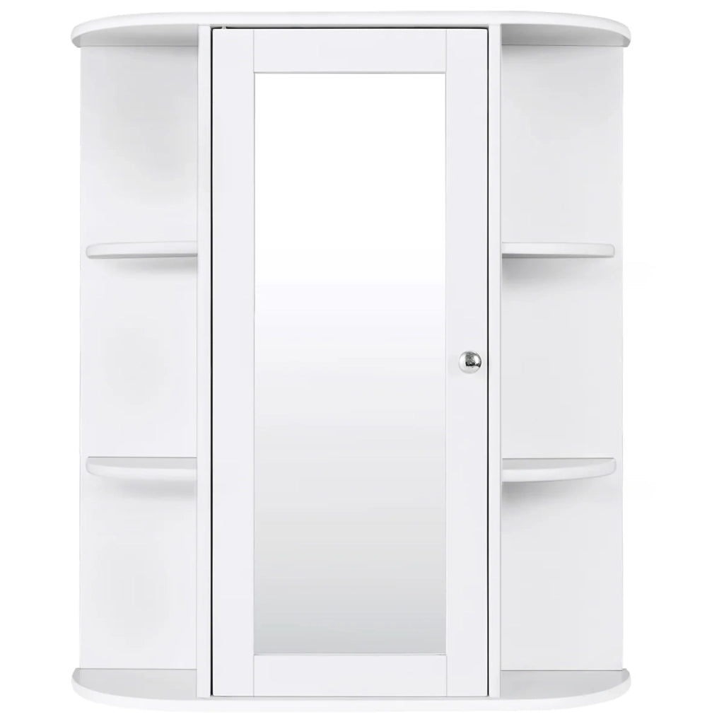 Mobiletto da bagno pensile 60 x 16,5 x 67,5 cm con specchio e ripiano regolabile design curvo in MDF bianco 20_0021005
