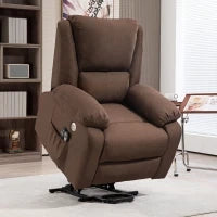 Poltrona Alzapersona Reclinabile con Poggiapiedi, in Tessuto Effetto Lino, 87x92x105 cm, Caffè