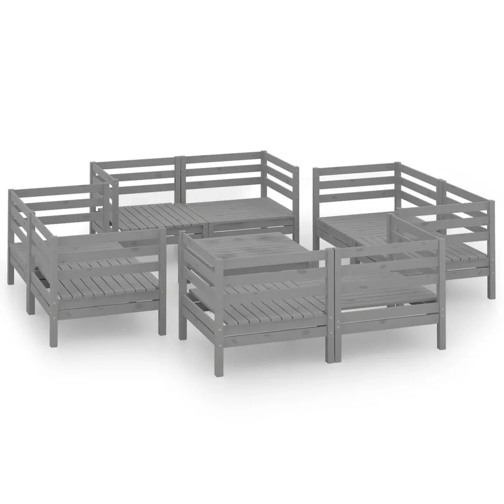 Set Divani da Giardino 9 pz Grigio in Legno Massello di Pino 3082434
