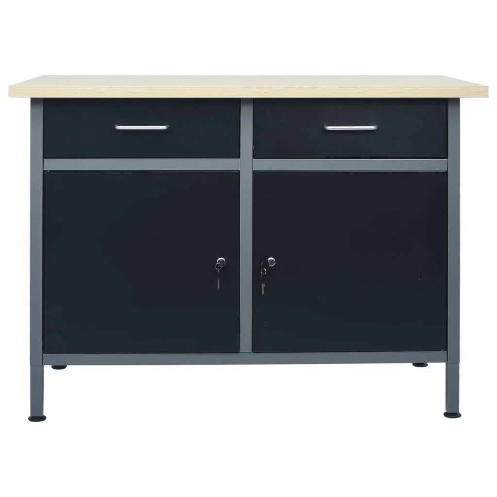 Banco da lavoro per lavori di riparazione tavolo da lavoro officina garage robusto spazio di stoccaggio 120 cm acciaio nero 02_0003678