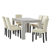 Tavolo da pranzo in rovere bianco con 6 sedie rivestite in similpelle color crema 140x90 cm 03_0004029