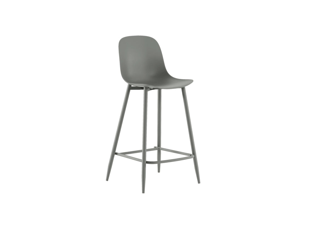 Sgabello Frida in Polipropilene Grigio Chiaro con Gambe in Metallo Nero, Design Scandinavo, Seduta Ergonomica - Om/Frida