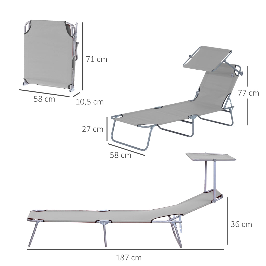 Poltrona di rilassamento pieghevole con parasole grigio multi-sito 187×58×36cm.