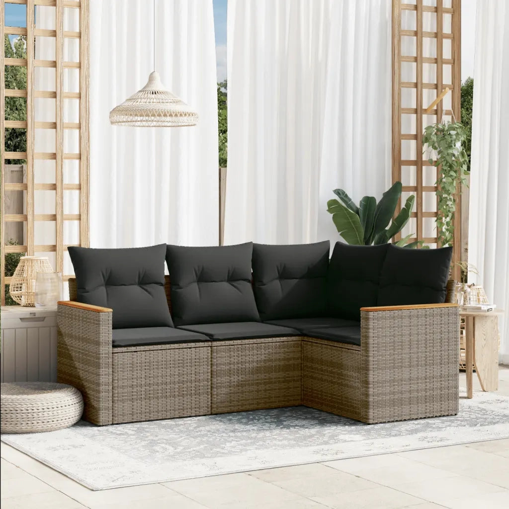 Set Divani da Giardino 4 pz | Set Salotto da Giardino con Cuscini in Polyrattan Grigio