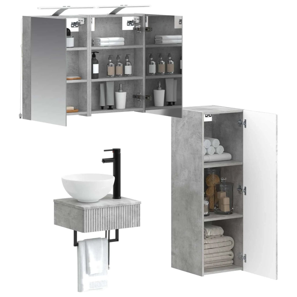 Set di Armadi da Bagno 4 pz Grigio Cemento Legno ingegnerizzato 3407362