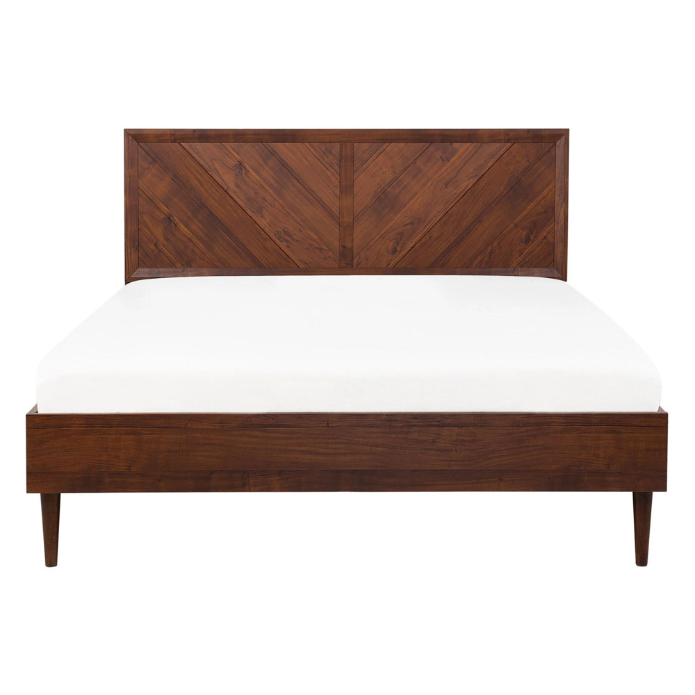 Letto matrimoniale 140 cm 6 con rete a doghe in legno scuro vintage testiera alta