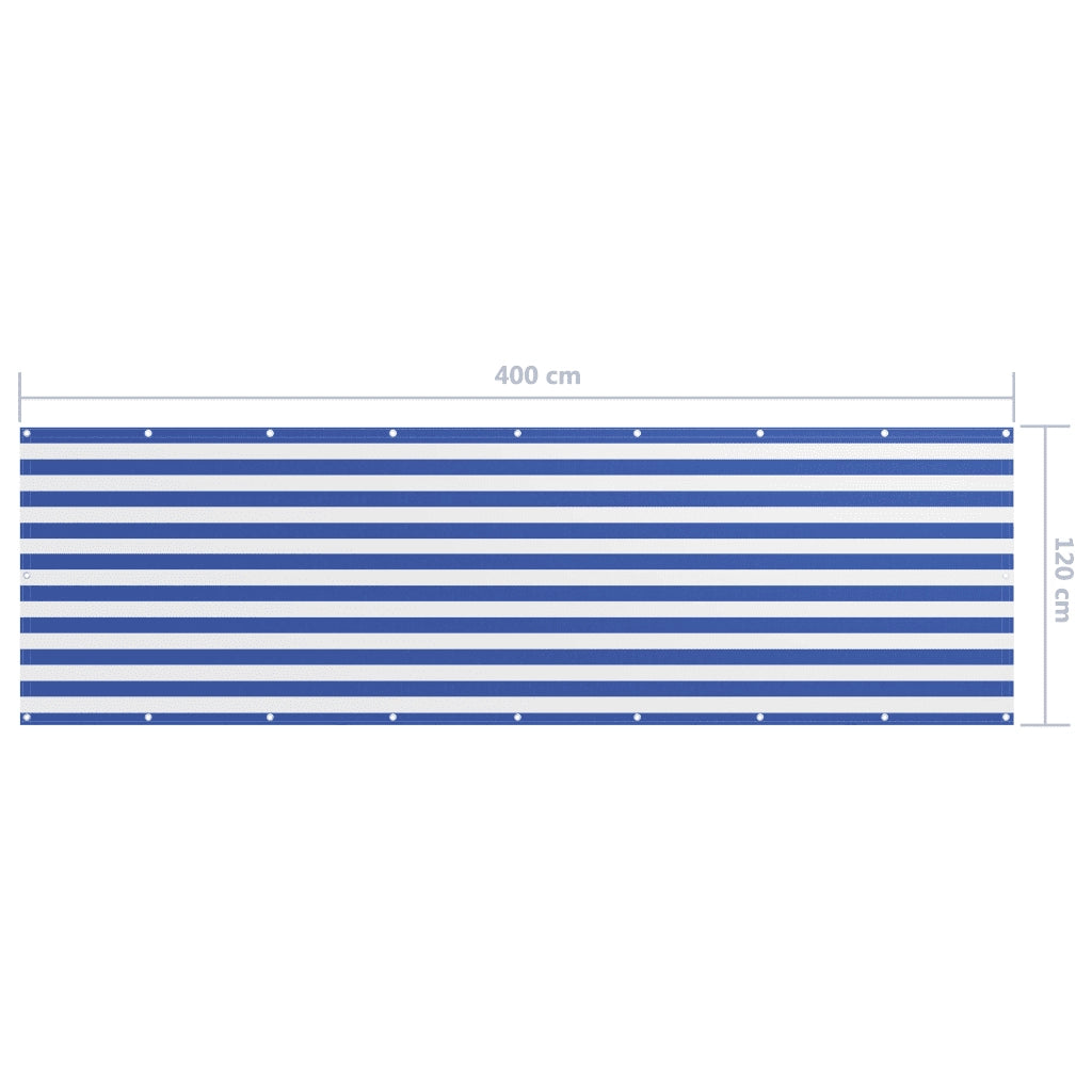 Paravento Balcone-Pannello per balcone Bianco e Blu 120x400 cm Tessuto Oxford