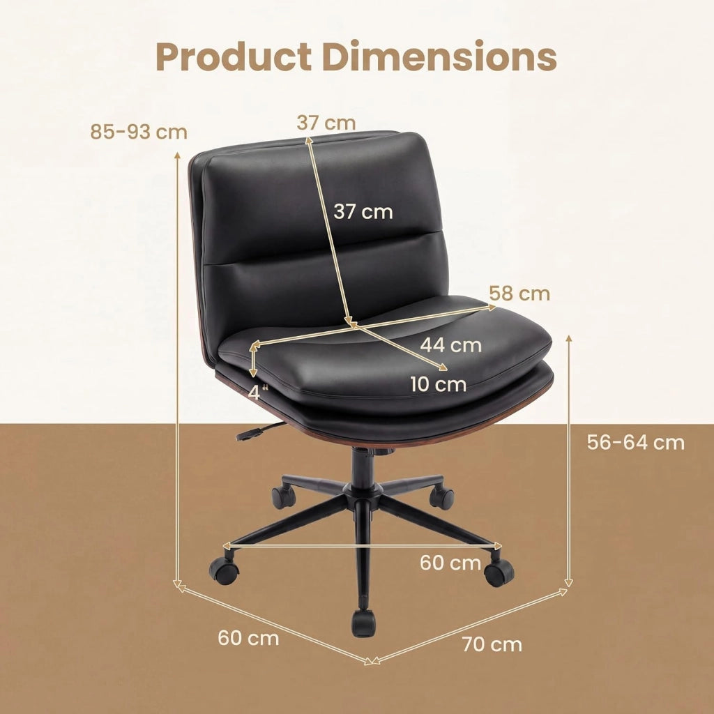 Sedia da Ufficio Girevole, Regolabile in Altezza, Sedia Ergonomica Scrivania con Schienale e Cuscini Imbottiti, Poltrona senza Braccioli con Ruote, per Lavoro, Studio e Relax (Nero)