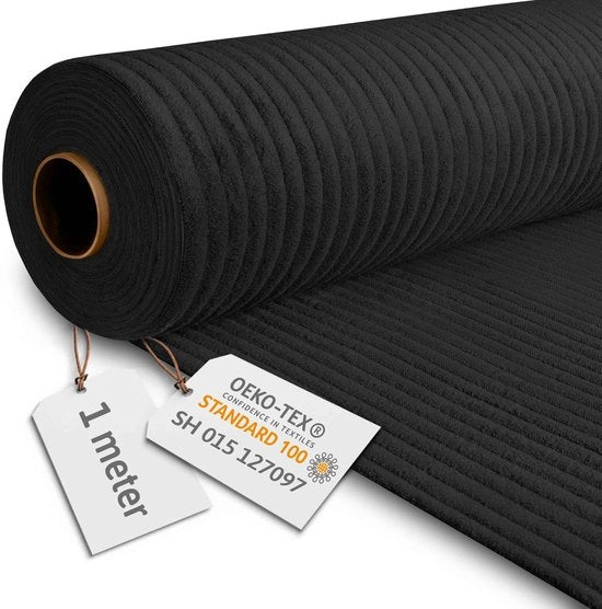 Corduroy in Tessuto a Corda Venduto per Metro Peso 380 g/m2 - Tessuto per Arredamento a Corda Venduto per Metro 140 cm Largo - Tessuto per Arredamento Venduto per Metro - Corduroy Largo Venduto per Metro Nero 1M