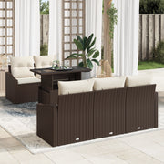 Set di Divani da Giardino 6 Pezzi con Cuscini Marrone in Polyrattan