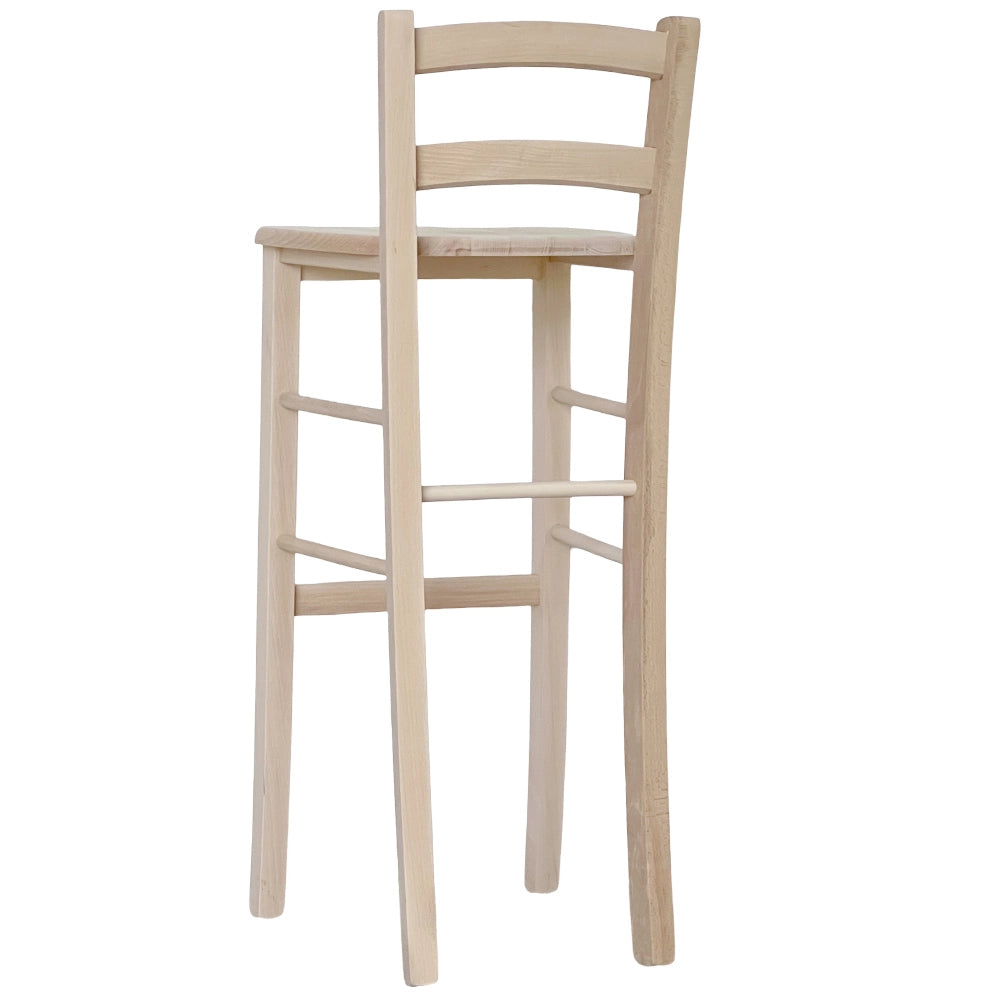 Sgabello alto da bar in legno grezzo da verniciare h 80 cm seduta in massello