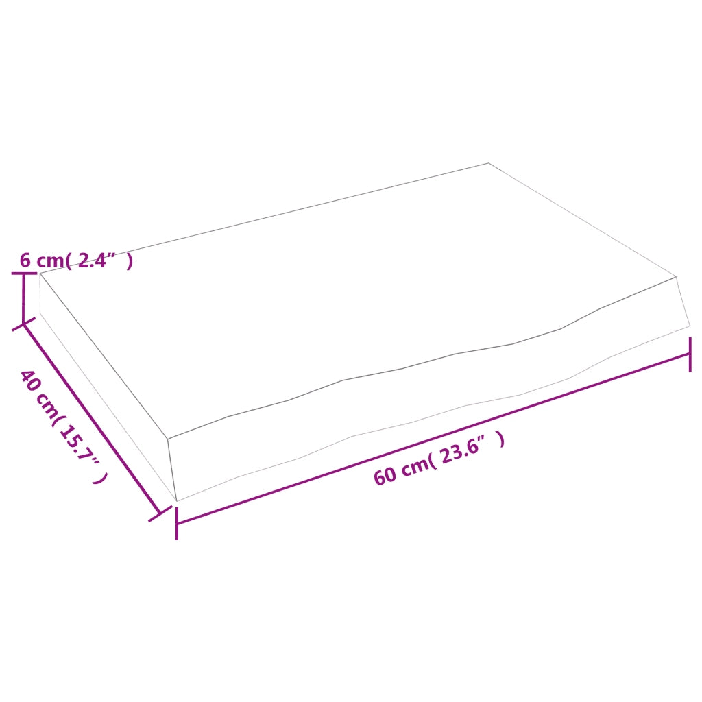 Piano Bagno 60x40x(2-6) cm in Legno Massello Non Trattato