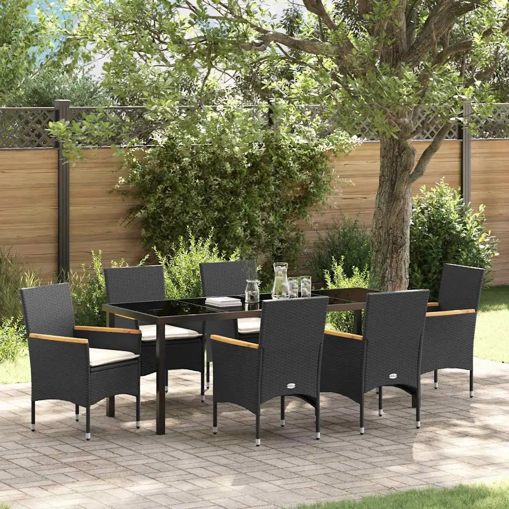 Set da Pranzo per Giardino con cuscino 7 pcs Nero polyrattan 3379847