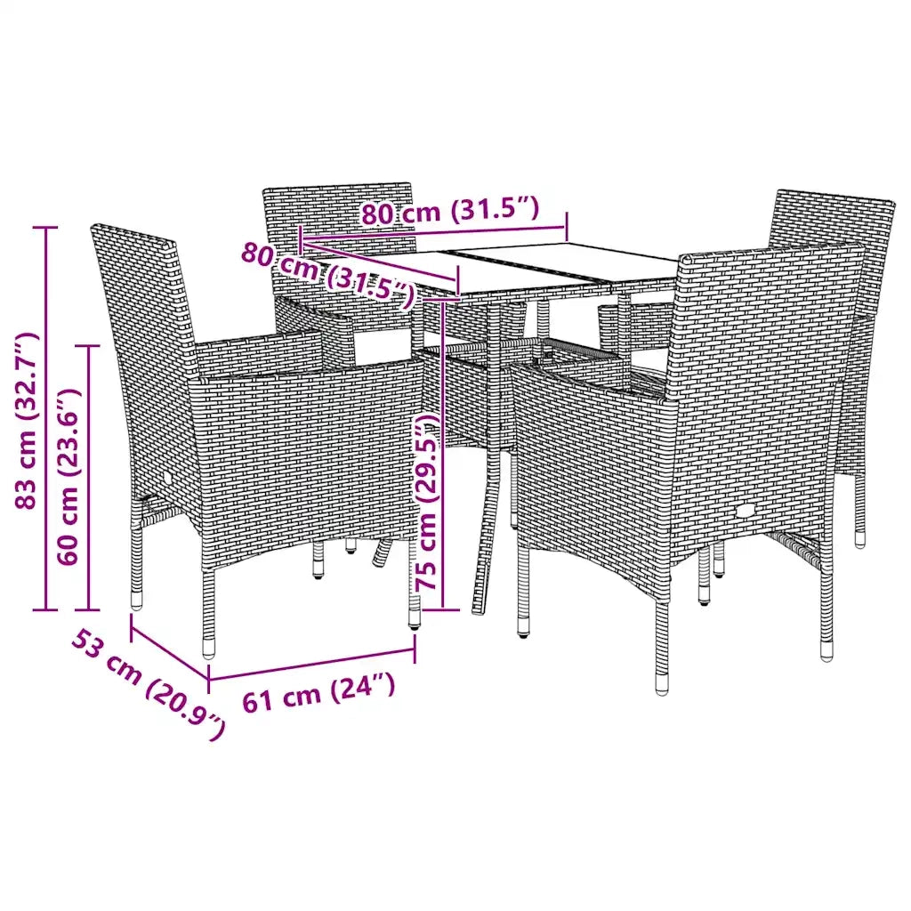 Set da Pranzo da Giardino con Cuscini 5 pz | Set Salotto da Giardino Polyrattan e Vetro