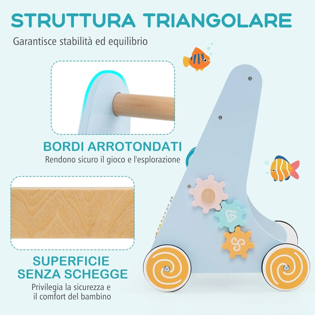 8 in 1 Carrellino Primi Passi, Girello in Legno per Bambini, Giocattolo Montessori con Ruote, Giocattolo da Spinta per Bambini 1+ Anni