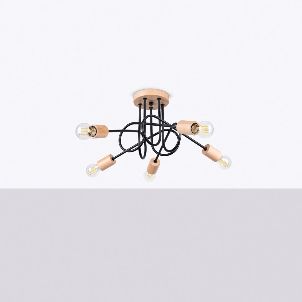 Lampadario soffitto loft BRAZZA Pure Lume nero legno 5xE27