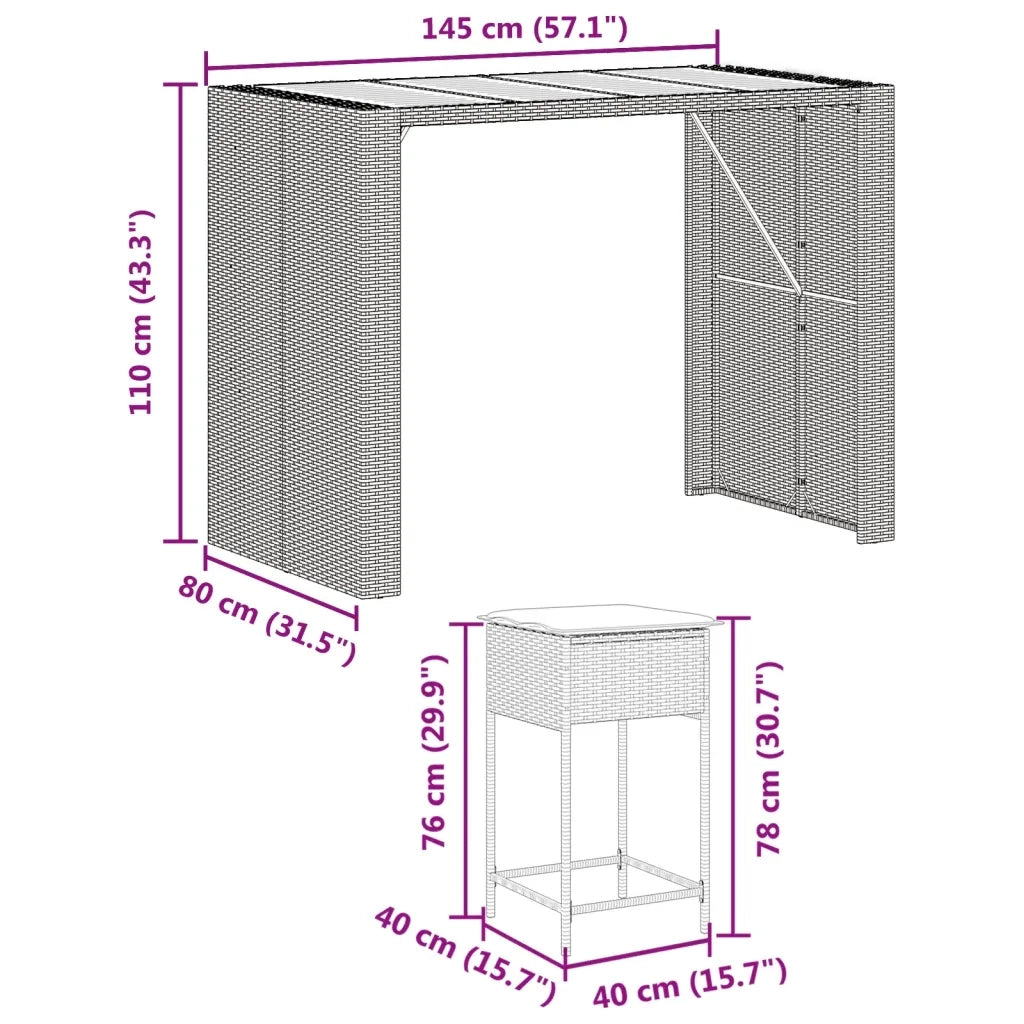 Set Bar da Giardino 7 pz con Cuscini in Polyrattan Nero 3261517
