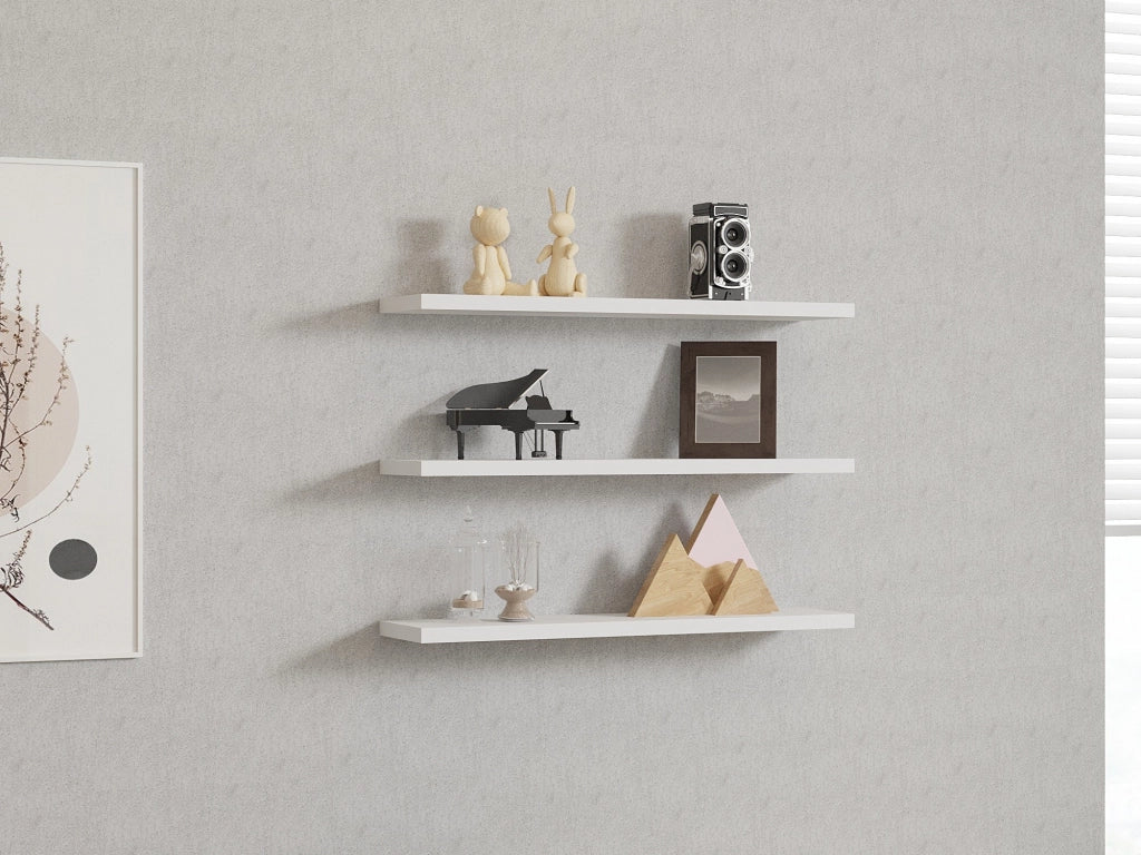 Set di 3 mensole da parete in legno "Boss" - 60 x 1 x 14 cm - Bianco
