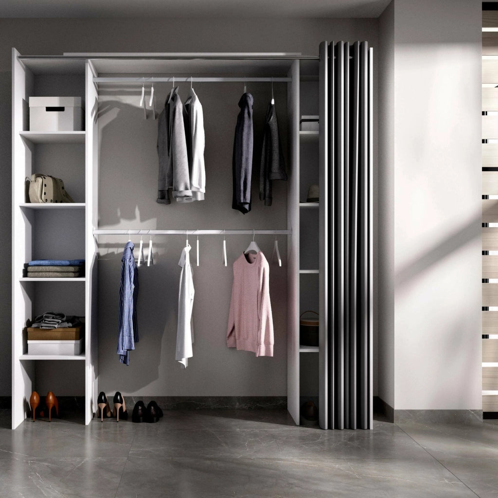 Guardaroba Acron, Struttura per cabina armadio, Mobile appendiabiti aperto, 180x50h205 cm, Bianco e Grigio