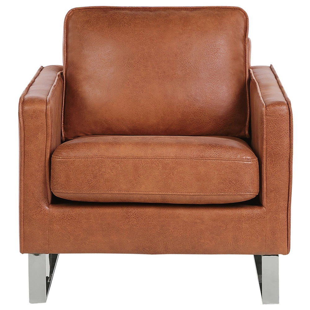 Poltrona Golden Brown Ecopelle Gambe in metallo Retro
